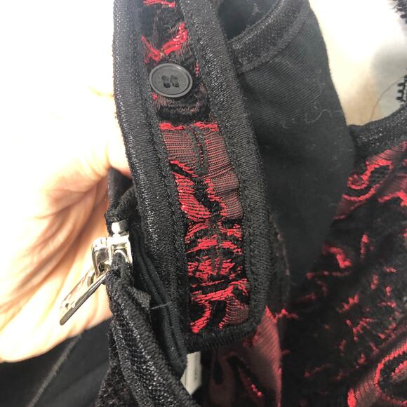 TRIPP NYC Vintage Corset Woven Brocade Snowflake Floral Red Black Zip Back XXL - Picture 8 of 11